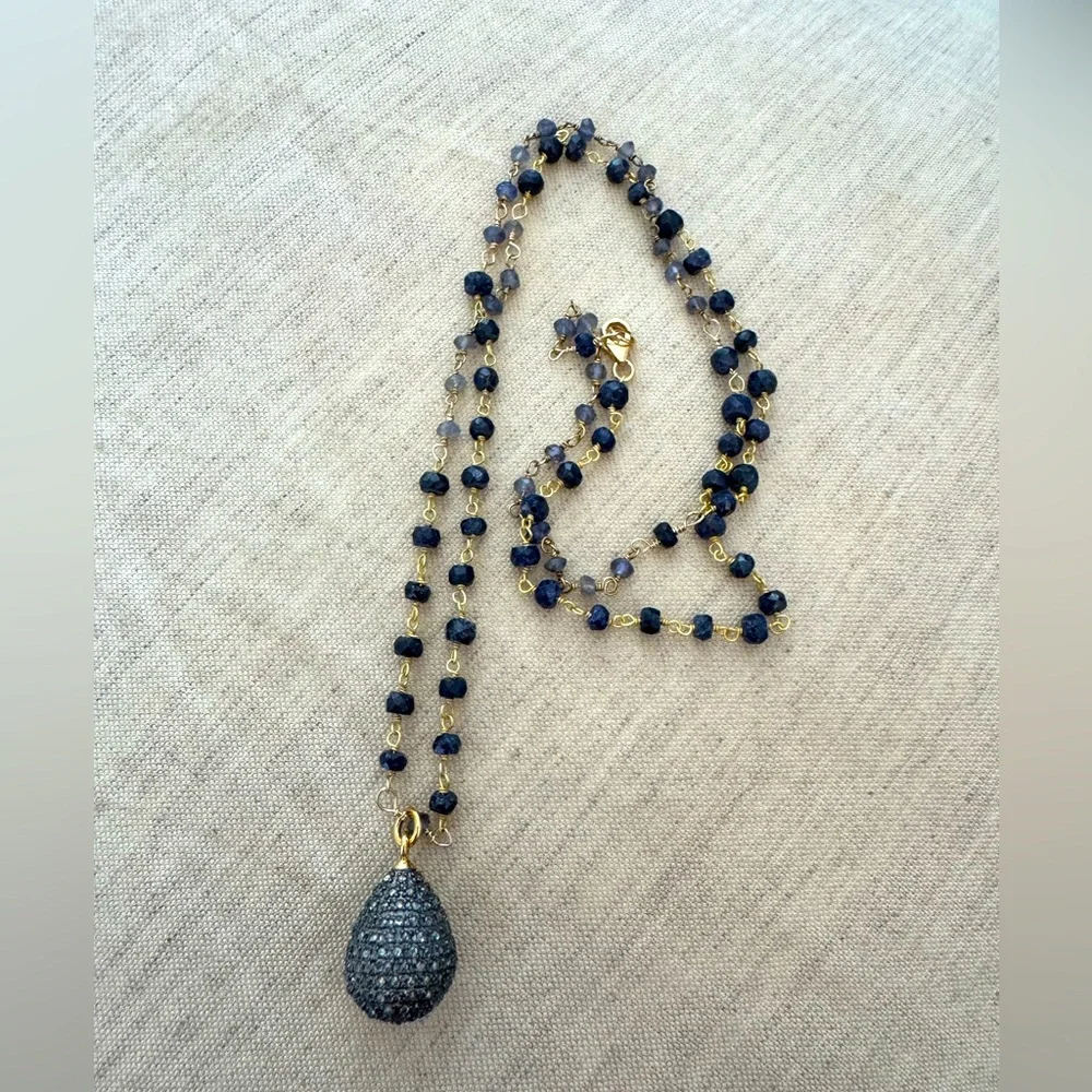 Jemma Sands Anthropologie Pacific Sapphire Necklace w/ diamond pendant - Picture 5 of 8